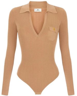 Elisabetta Franchi Knit Bodysuit With Openwork Embroideries - White
