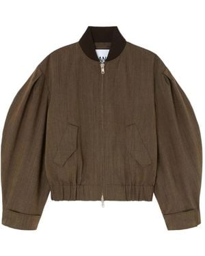Ganni Mélange-Effect Puff-Sleeve Bomber Jacket - Brown