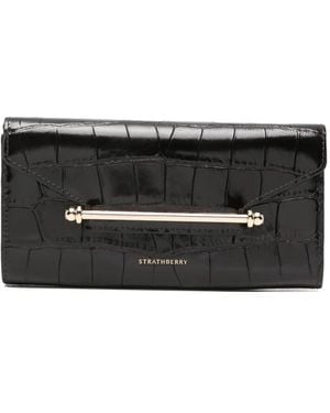 Strathberry Croc-Effect Bar-Detail Wallet - Black