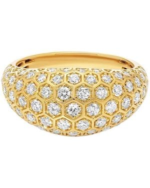Sara Weinstock 18K Diamond Honey Comb Signet Ring - Metallic