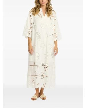 Miss June Marine-Motif V-Neck Maxi Dress - Natural