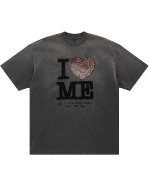Doublet Sequin-Heart Graphic T-Shirt - Black