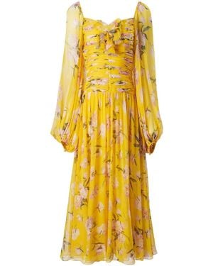 Carolina Herrera フローラル パフスリーブ ドレス - イエロー
