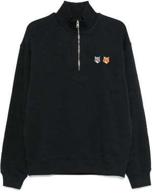 Maison Kitsuné Fox Head Half-Zip Sweatshirt - Black