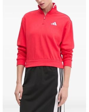 adidas Logo-Print Quarter-Zip Sweater - Red