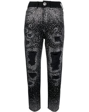 Philipp Plein Crystal-Embellished Boyfriend Jeans - Gray