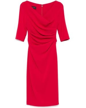 Talbot Runhof Vestido Midi Fruncido - Rojo