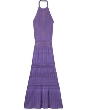Twinset Pointelle-Knit Halterneck Midi Dress - Purple