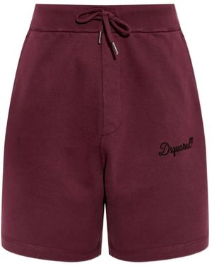 DSquared² Logo-Embroidered Drawstring Shorts - Purple