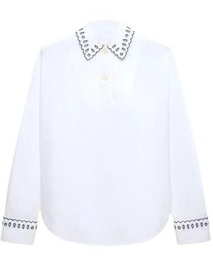Marni Poplin Shirt With Half-Button Placket And Broderie Anglaise - White