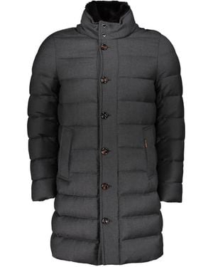 Moorer Padded Fur-Collar Coat - Black