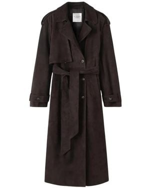Almada Label Sienna Belted Suede Trench Coat - Black