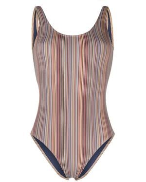 Paul Smith Bañador Con Cuello Redondo Y Rayas - Marrón