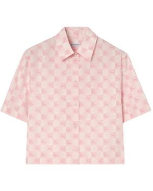 Burberry Cropped Knight Checkerboard Cotton Shirt - Pink