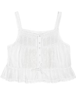 MAISON HOTEL Constanza Lace-Trimmed Embroidered Top - White