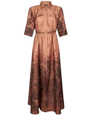 Liu Jo Printed Belted Shirt Maxi Dress - Brown