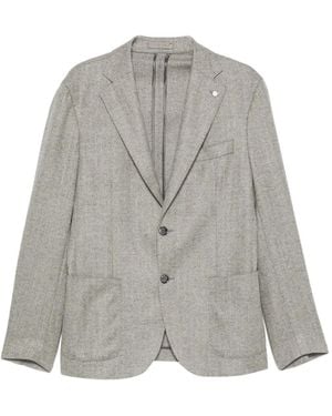 Luigi Bianchi Herringbone-Pattern Single-Breasted Blazer - Grey