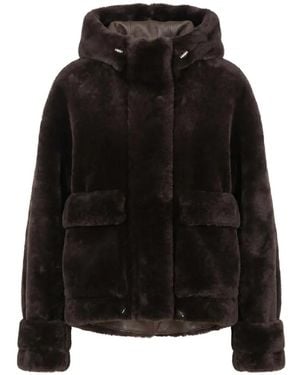 Blancha Hooded Shearling Jacket - Black