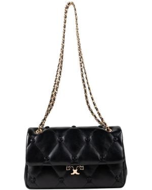 Tory Burch Small Bunny Quilted Logo-Plaque Shoulder Bag - Black