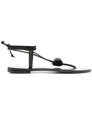 NICOLAS LAINAS Emmy Lou Embellished Tie-Up Flat Sandals - Black