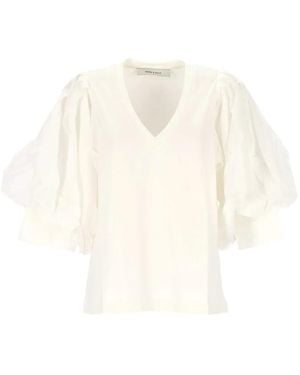 EMMA & GAIA V-Neck Puff-Sleeve Blouse - Natural