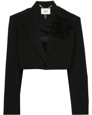 Nissa Floral-Appliqué Single-Breasted Blazer - Black