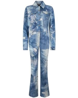 Roberto Cavalli Tuta Intera Denim Con Effetto Patchwork - Blu