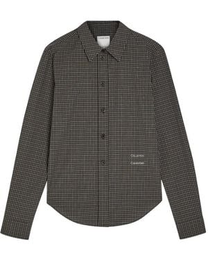 Calvin Klein Check-Print Logo-Embroidered Shirt - Gray