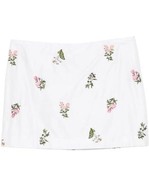 Cynthia Rowley Floral-Embroidered Cotton Mini Skirt - White