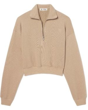 ÉTERNE Cropped Half-Zip Cotton Polo Top - Natural