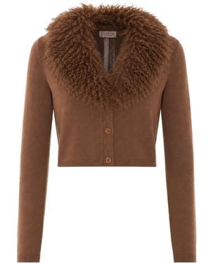 Twinset Faux-Fur Collar Cardigan - Brown