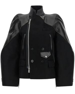 Sacai Chaqueta De Lana Melton Con Hombros Esculpidos - Negro