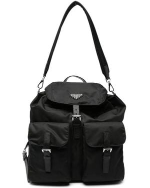 Prada Mochila Re-Nylon Con Placa Del Logo - Negro