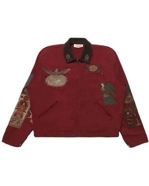 Samuel Zelig Bestickte Folk Jacke Mit Cordkragen - Rot