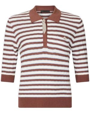 Liu Jo Striped Jewell-Embellishment Polo - Blue