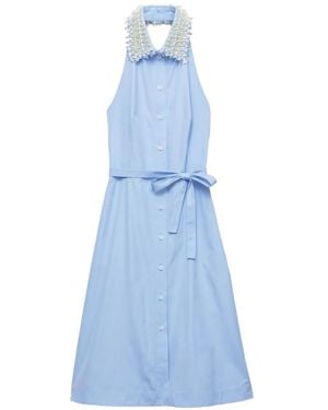 Prada Embroidered Poplin Shirt Dress - Blue