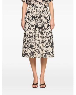 Vera Mont Floral-Print Pleated Midi Skirt - Black
