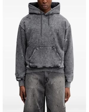 Beams Plus Distressed Paint-Splatter Hoodie - Gray