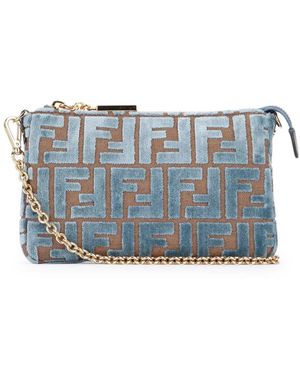 Fendi Light Baguette Pouch With Jacquard Ff Velvet - Blue