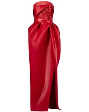 Gaby Charbachy Pleated Strapless Dress - Red