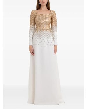 Dina Melwani Ombré Crystal-Embroidered Gown - White