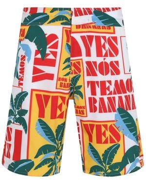 Amir Slama Leaf-Print Deck Shorts - White
