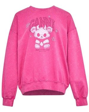 Ganni Isoli Teddy-Print Sweatshirt - Pink