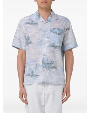 Eleventy Graphic-Print Short-Sleeve Shirt - Blue