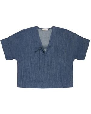 Glanshirt Tie-Detail Denim T-Shirt - Blue