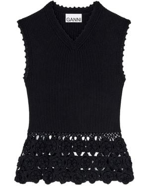 Ganni Crochet Cotton Vest - Blue