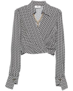 Elisabetta Franchi Geometric-Print Wrap Top - Grey