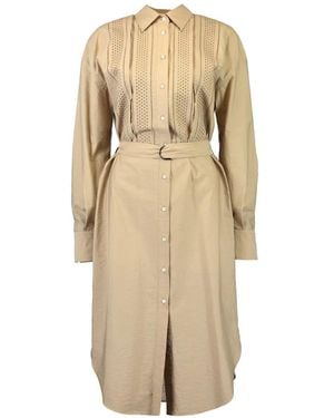 Brunello Cucinelli Broderie-Anglaise Belted Midi Shirt Dress - Natural