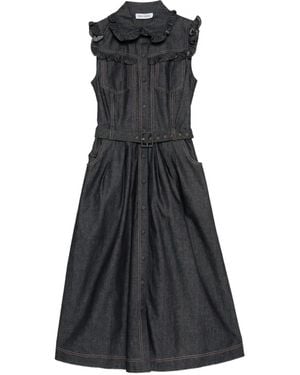 Dice Kayek Robe Mi-Longue En Chambray À Volants - Noir