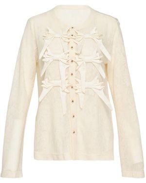 Renli Su Bow-Embellished Lace-Texture Cardigan - White